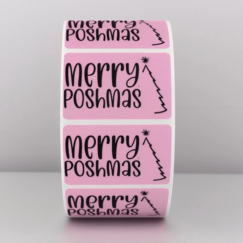 Merry Poshmas Stickers | Green Holiday Poshmark Christmas Packaging Labels